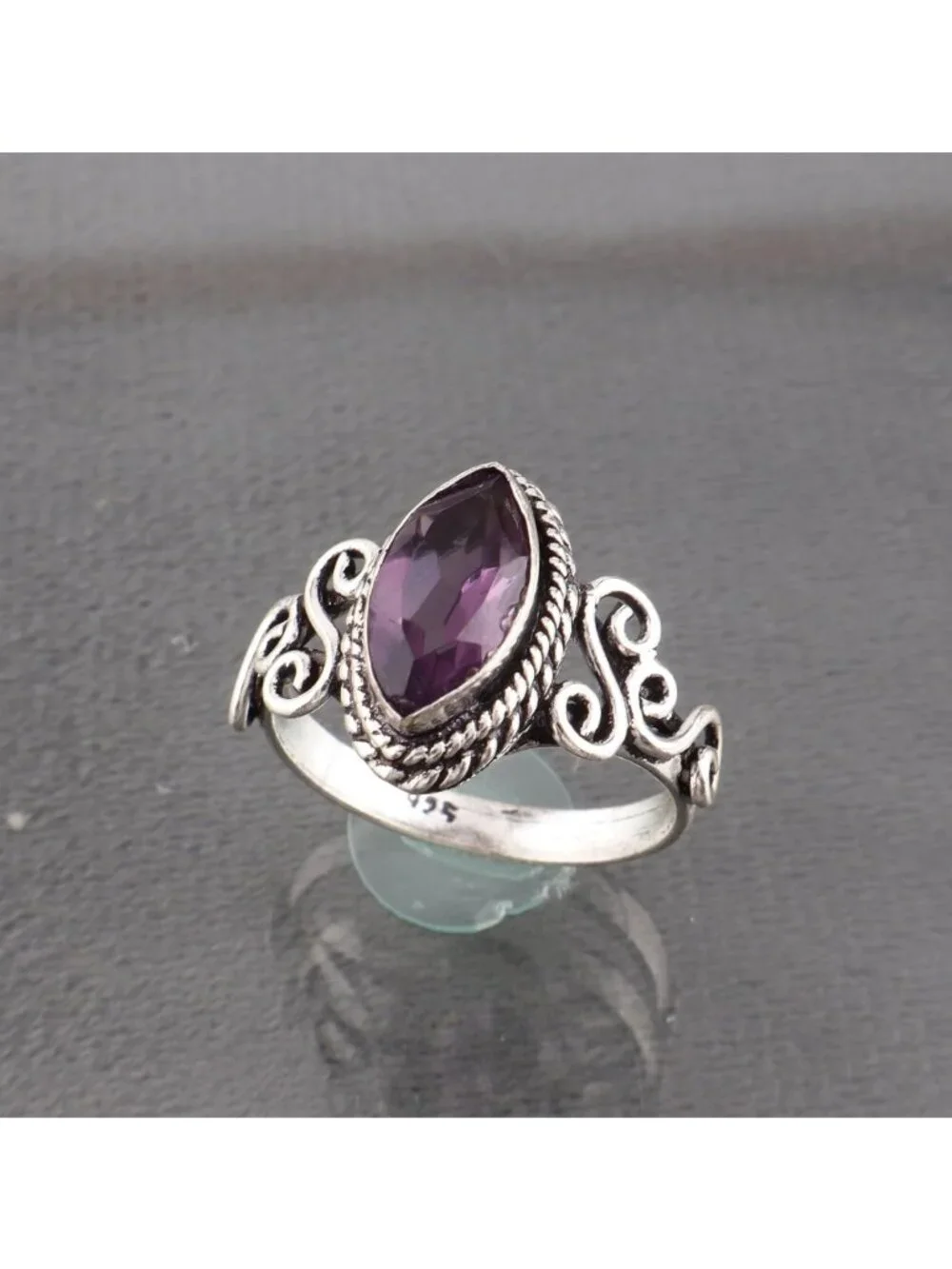 Handmade Bohemian 925 Sterling Silver Ring, Natural Semi-Precious Gemstone